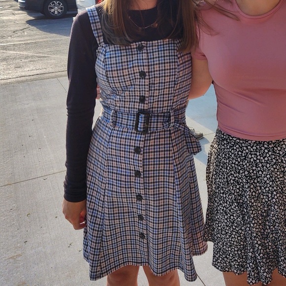 SO Blue and White Plaid Mini Dress with Buttons - Picture 4 of 4